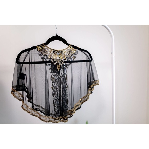 Jywal NWT Embellished 1920s Gatsby Vintage Inspired Beaded Shawl Capelet Gold OS - Picture 7 of 11